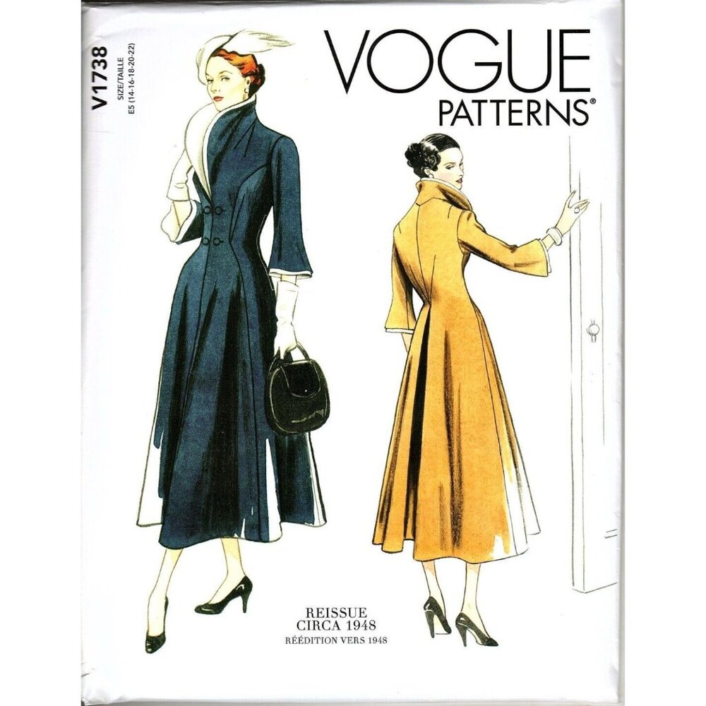 Vogue V1738 Misses 14 to 22 Circa 1948 High Collar Dress UNCUT Sewing Pattern